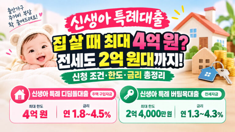 신생아 특례대출, 집 살 때 최대 4억 원? 전세도 2억 원대까지 지원받는 조건 총정리
