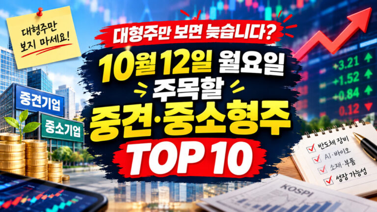 🚨 대형주만 보다가 놓칩니다! 10월 12일 월요일 주목할 중견·중소형주 TOP 10